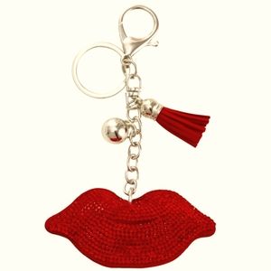 Fashion Jewelry NWT Puffy Red Rhinestone Lip Keychain